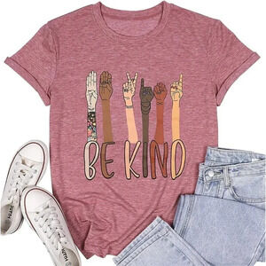 Womens Be  Kind Sign Language Shirt Hand Talking Interpreter ASL T-Shirt
